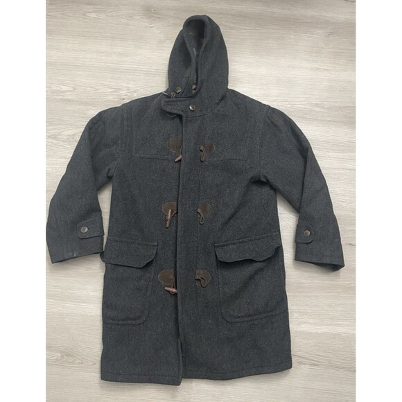 Vintage 90s LL Bean Duffle Coat Men Wool Hooded Toggle Jacket Gray Size small - Picture 1 of 16